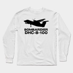 Bombardier Dash 8-100 Silhouette Print (Black) Long Sleeve T-Shirt